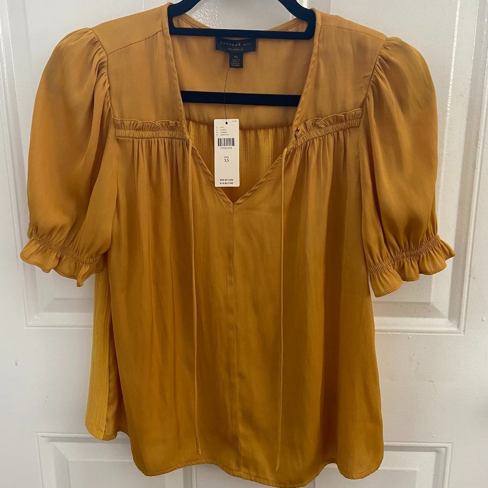NWT Anthropologie Current Air LA Silky Gold Yellow Top Blouse XS